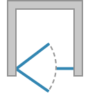 Ușă batantă cu parte fixă în continuare (prinderea pe partea fixă), deschidere spre exterior și interior